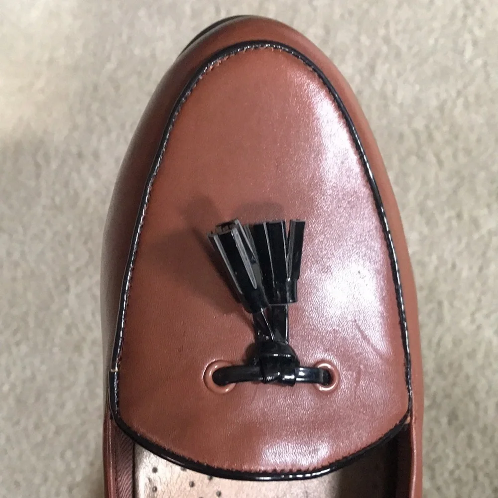 Trotters Brown Tasseled Leather Upper Flat Slip On Shoes-Size 10WW